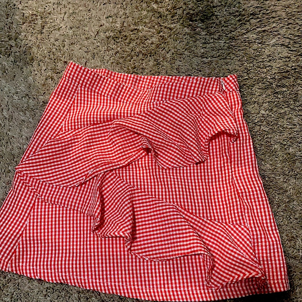 Checkered Red Ruffle Skirt